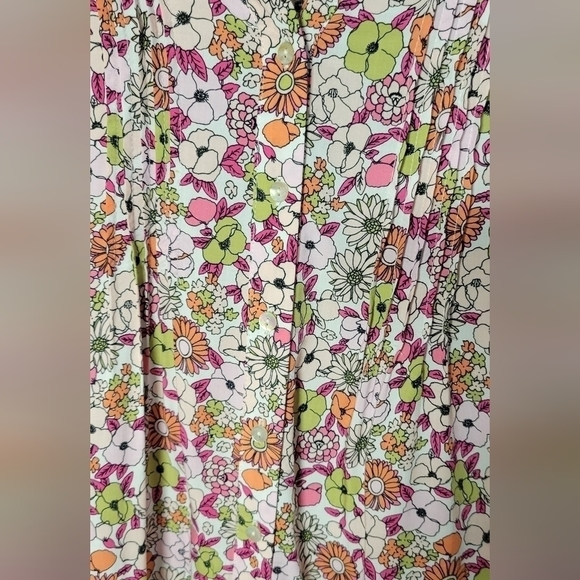 Jane & Delancey XL floral button-down blouse rayon longsleeve oversized pleated - Picture 2 of 9